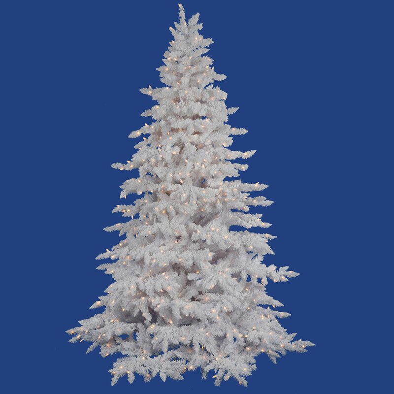 Vickerman Flocked 9' White Spruce Artificial Christmas Tree with 900 LED White Lights with Stand
